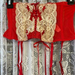 Victoria’s Secret Red & Cream Corset Waist Cincher Size XS